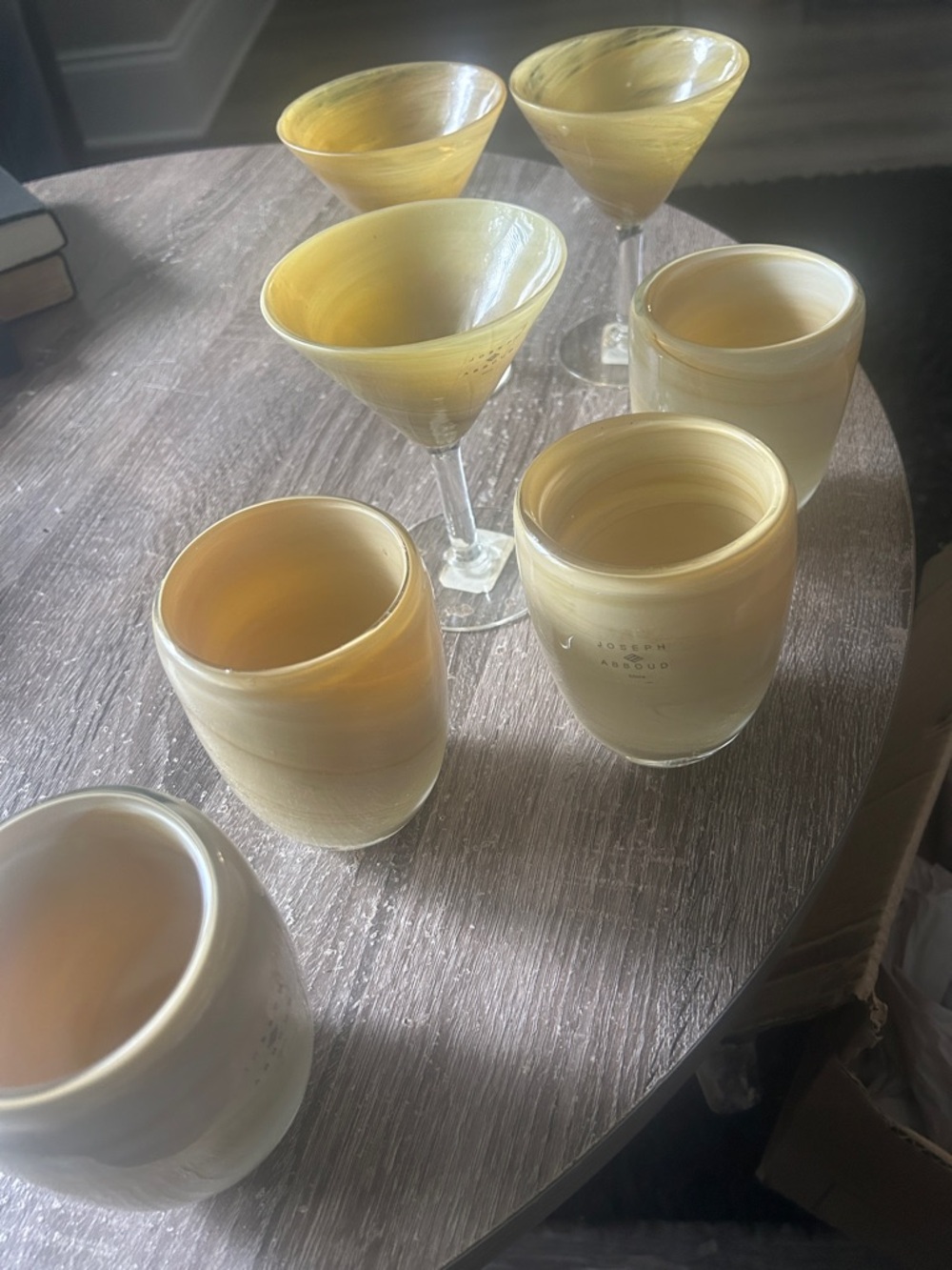 Joseph Abboud Yellow Swirl Glassware Set - Assorted Tumblers & Stems